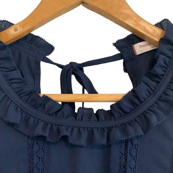 Anthropologie Sunday Best Navy Blue Sleeveless Ruffled Mini Dress - Picture 4 of 10